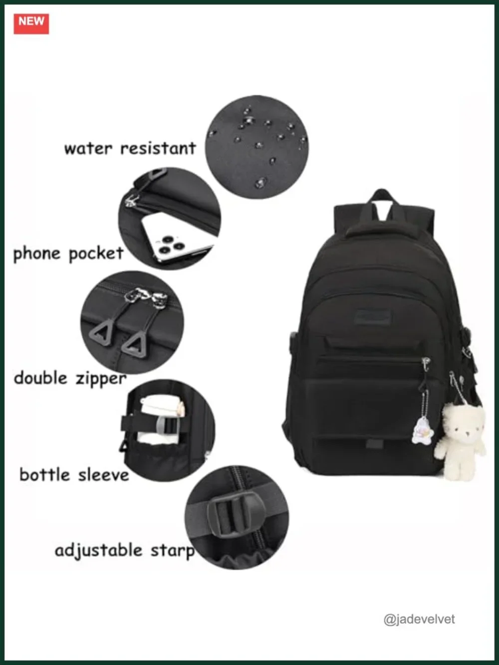 Aesthetic Backpack for Teens Women with Pins and Pendant